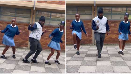 Too hot: Skilled teacher joins 2 students in blue uniform as they show off cute dance steps in viral video