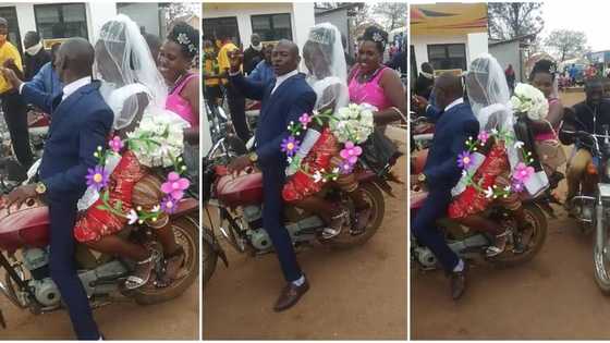 "True love": Young man spotted carrying his bride on motorcycle on wedding day, video goes viral