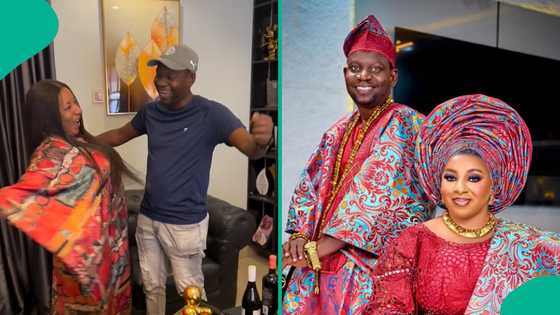 Mide Martins lifts husband Afeez Owo off the floor over what he gave her on birthday: “Beautiful”