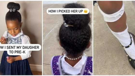 Lady shares how she glammed up daughter for school, netizens crack up over girl's look after class