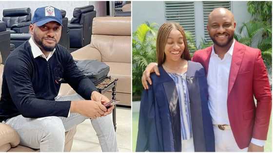 Yul Edochie catches flight to Lagos for daughter's matriculation, surprises her as they pose in cute photos