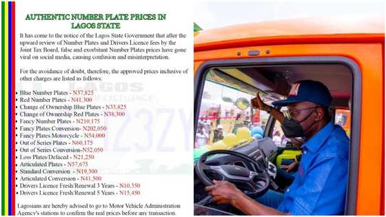 Full list: Lagos govt releases new "authentic" prices of number plate