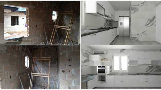 Nigerian man transforms dirty uncompleted room into beautiful kitchen, photos of its tasteful look wow many