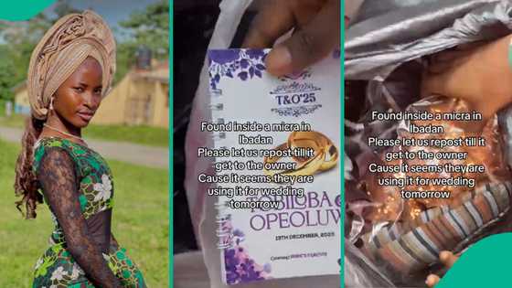 Young lady displays couple's wedding items which she found forgotten inside cab days to occasion