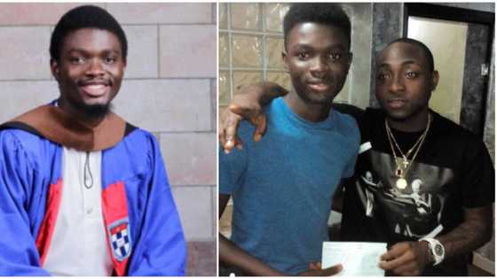 Davido reacts as young man he helped raise funds for school graduates with First Class
