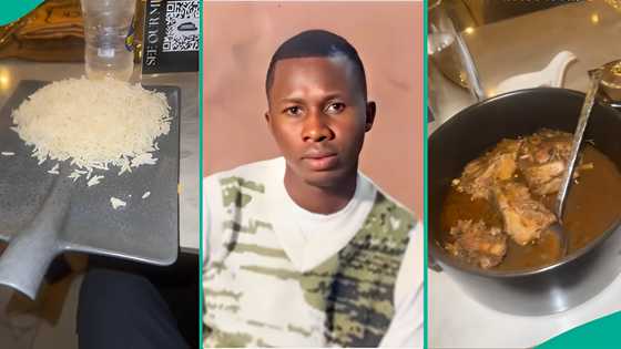 Nigerian man shares video as restaurant serves him rice on a shovel, many react
