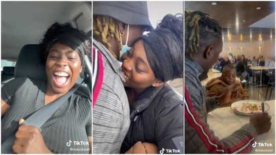 "How do single people cope?" Moment woman abroad who has been missing her husband welcomes him from Nigeria