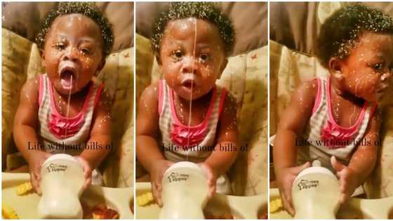 "Children na your mate?" Viral video of baby stylishly pressing expensive milk into his mouth causes stir