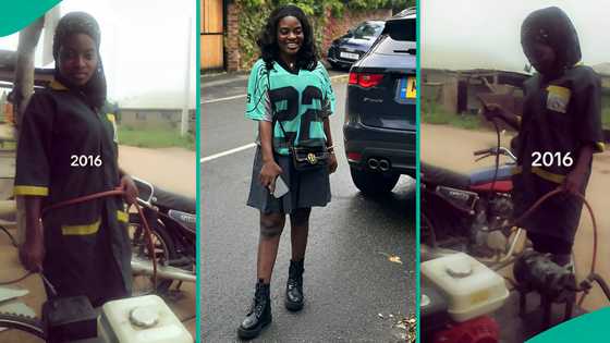 Abroad-based lady who worked as vulcanizer in Nigeria shares throwback photos after relocation