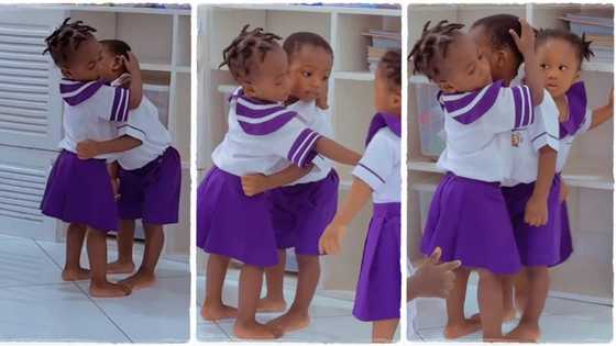 "She is marking her territories": Cute school girl holds boy tightly in class, Chases away other girls
