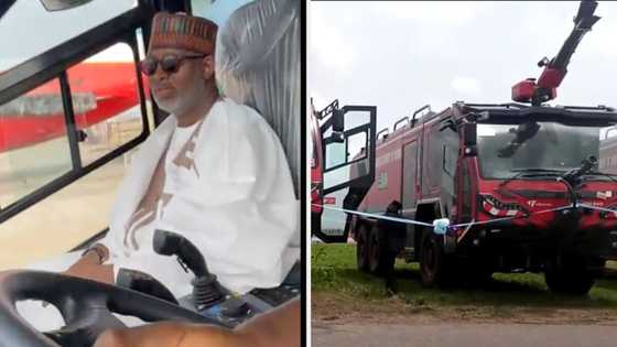 Sirika celebrates purchase of 10 firefighting trucks worth N12bn for Nigerian airports with test drive video