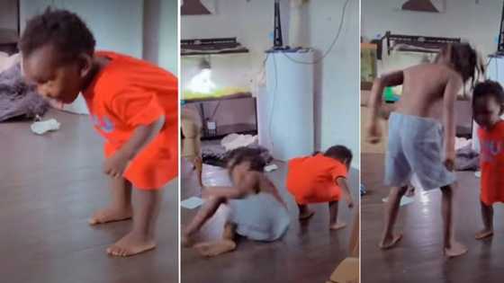 "Them don see their mama finish": Funny children mimic mum's pregnancy behaviour, throw up in video