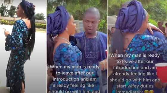 "I want to follow you home": Nigerian lady holds man tightly during introduction ceremony, refuses to let him go