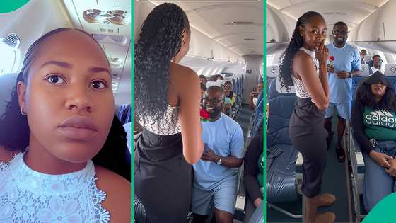 Lady celebrates as boyfriend proposes to her during flight on Ibom Air, video sparks reactions
