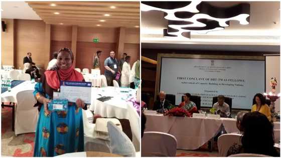 Nigerian PhD student Misitura Lawal-Arowona who developed anti-tuberculosis drug wins big in int'l academic competition in India (photos)
