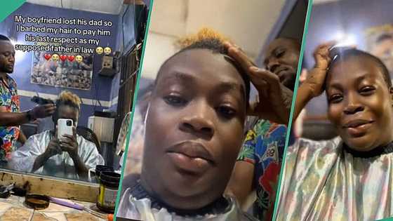 Nigerian lady cuts her hair to pay last respect to boyfriend's father, video sparks uproar