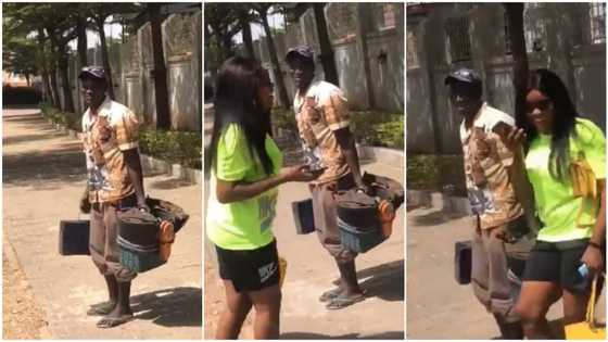 Shoemaker in Abuja entertains lady with sweet beats made using his wooden box, video stirs reactions