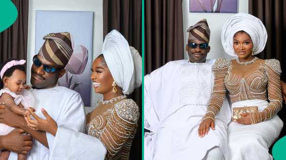 Wofai fada dedicates baby in church, says special prayer for daughter in plush video: "Congrats"