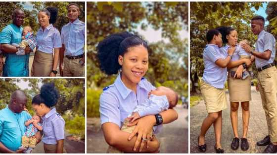 Husband goes to university for cute photoshoot with young wife who is a student as they welcome baby