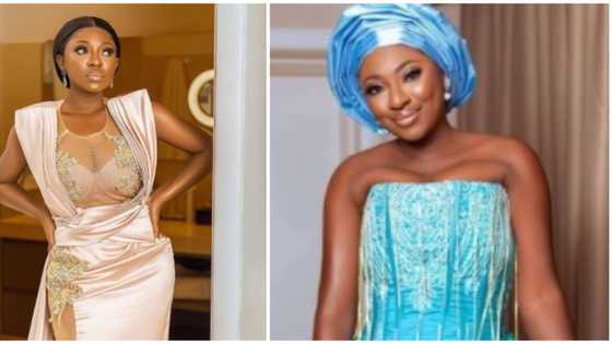 Asoebi fashion fail: Mixed reactions as actress Yvonne Jegede rocks blue corset look