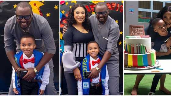 Heaven rewrote my story: Tonto Dikeh happily poses with 'husband' at her son's graduation party