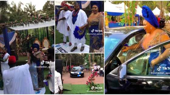 Nigerian bride emotional as groom surprises her with a new car at their wedding, video stirs reactions