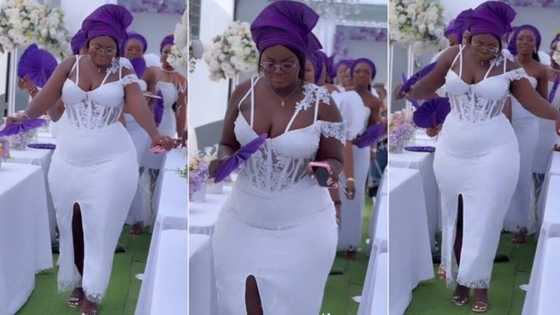 "There is something about her": Endowed black lady in fitted white gown dances at wedding, video causes stir