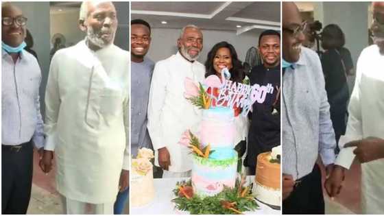 He looks slimmer; Nigerians react to new video of actor Olu Jacobs as he showed up for wife's birthday party