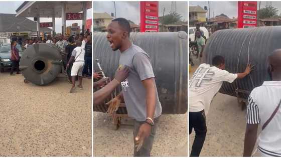 "N2 million fuel": Man carries overhead tank to filling station to buy fuel, people chase him in viral video