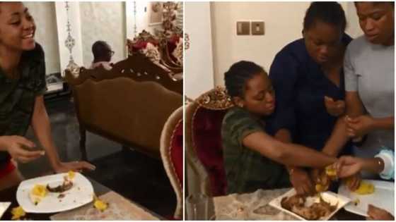 Video of Regina Daniels struggling for eba and soup with friends will have you laughing hard