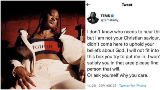 “I’m not your Christian saviour”: Singer Tems warns fans as she goes on lengthy social media rant, causes buzz