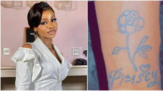 "I am speechless": Iyabo Ojo's daughter Priscilla stunned as 'obsessed' lover tattoos her name on his hand