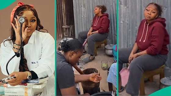 Medical doctor who visited home laments as family makes her cook with firewood in funny video