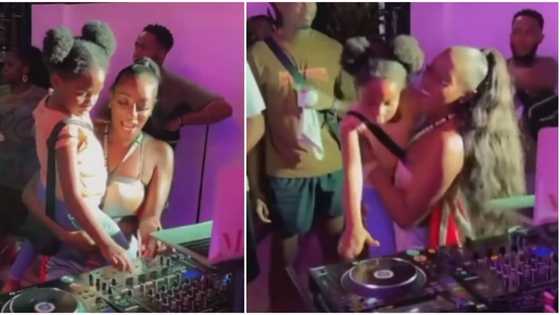 Davido's Imade steals show from Ms DSF in Ghana, tests skills as she refuses to be pulled away from DJ's kit