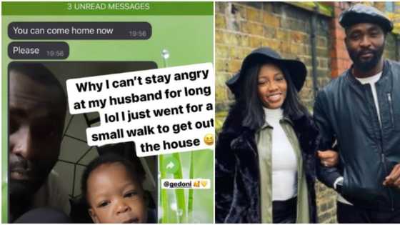 Both of them dey lie: Reactions as Khafi's husband and baby beg her to come back home with adorable photo