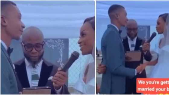 Ikenna, why are you crying? Bride asks groom as he gets emotional during vows, guests burst into laughter