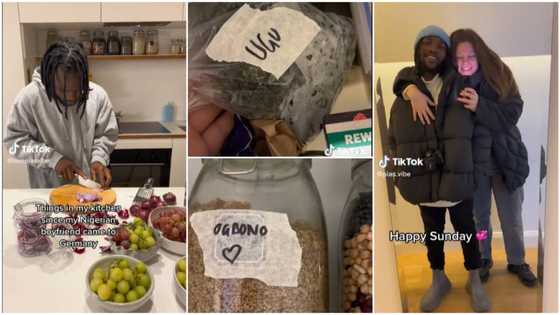Nigerian man packs egusi, ogbono, onions abroad to meet oyinbo lover, cooks for her in video