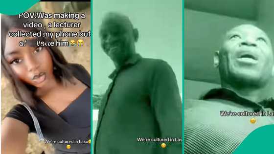 UNIZIK: Female student recording video at LASU reacts nicely as lecturer walks into scene