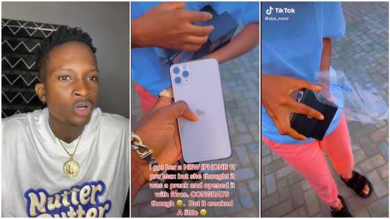 She thought it was a prank: Man buys lady iPhone 11, she opens it with force, phone falls & cracks in video