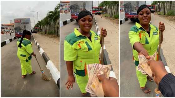 Rare honesty: Cleaner rejects money & refuses to lie, man blesses her with cash, video excites Nigerians