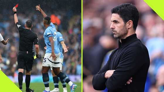 Manchester City vs Arsenal: Mikel Arteta 'loses his head' after Leandro Trossard's red card