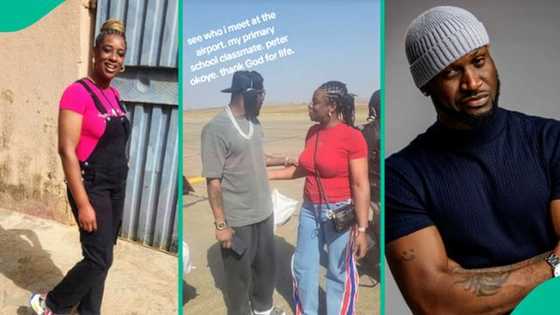Primary school classmate of Peter Okoye Psquare bumps into him at airport, video melts hearts