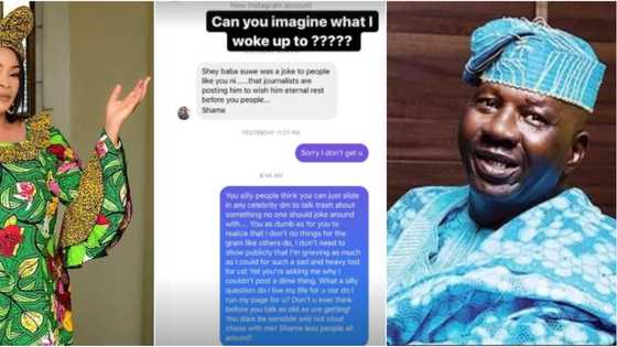 Actress Remi Surutu tackles troll who DMed to query her for not publicly mourning Baba Suwe