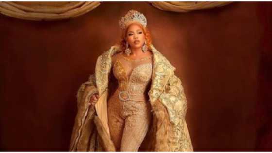 Toyin Lawani teases fans with golden photoshoot as she anticipates 40th birthday