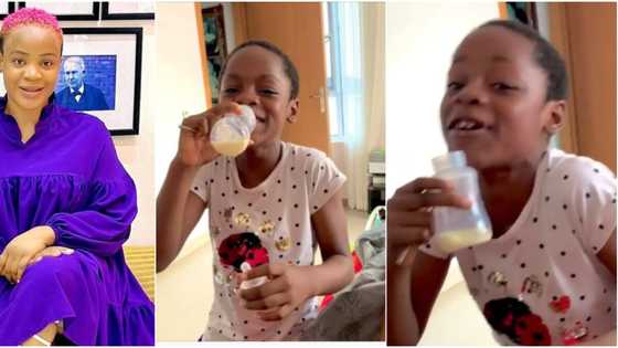 This is disgusting: Uche Ogbodo's 1st daughter almost throws up as she drinks actress' breastmilk