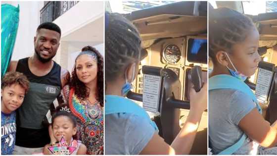 Peter Okoye's wife shares video of moment daughter who wants to be a pilot joined one in the cockpit