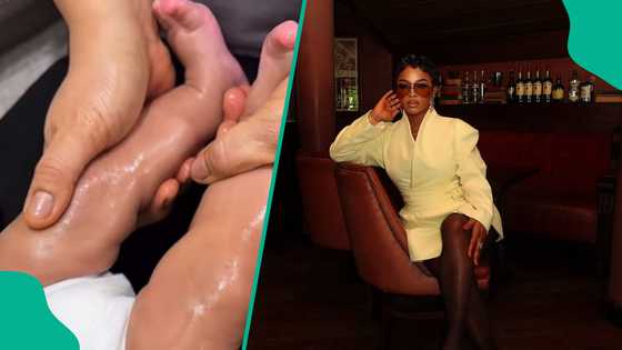 Toke Makinwa shows her daughter receiving her weekly massage from Indonesian lady: "Waste of money"
