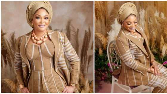 Birthday glam: Oba Elegushi's first wife dons elegant asoke ensemble for her special day
