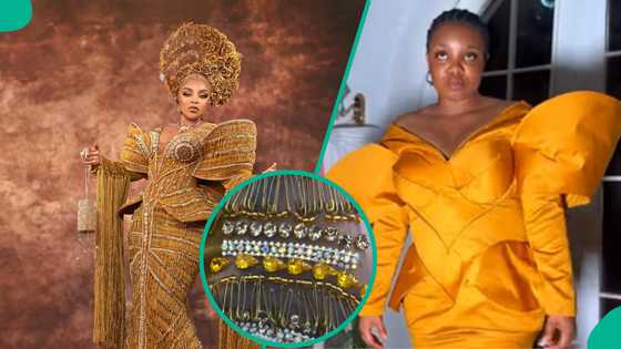 AMVCA: Toyin Lawani shares rare BTS of the making of BBNaija's Queen's one million pins dress
