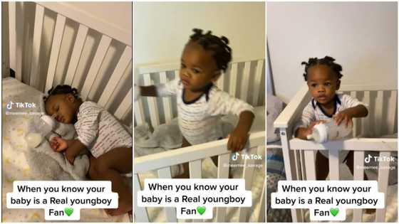 Baby with feeding bottle quickly jumps up from sleep, dances on bed to YoungBoy's Ryte Night in funny video